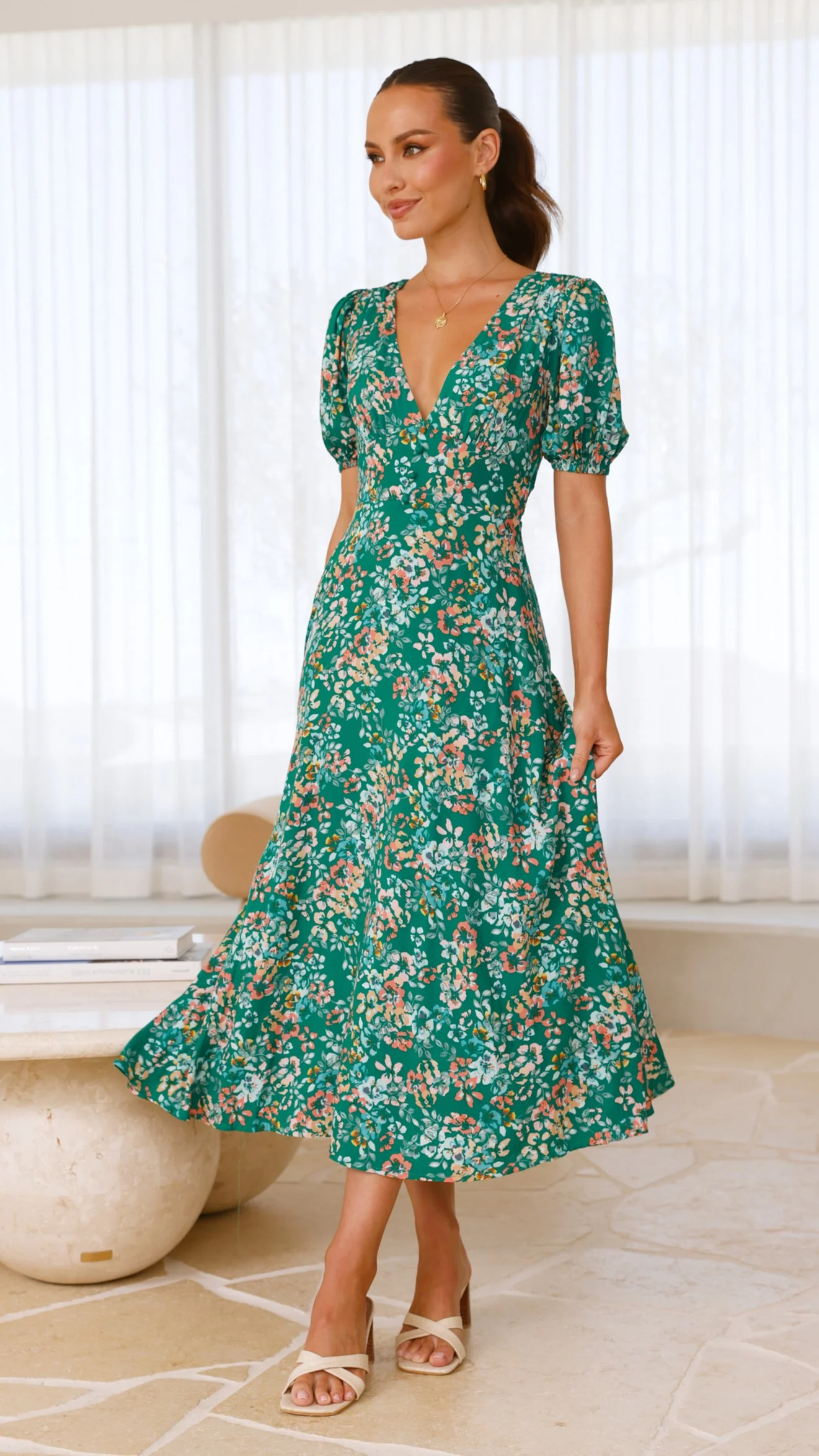 Itzel Midi Dress - Green Floral - necksoother