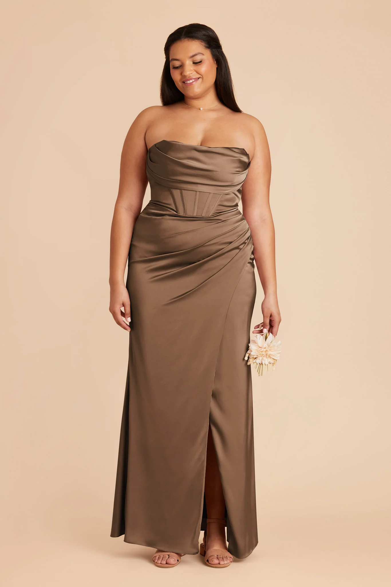 Carrie Matte Satin Dress - Mocha - necksoother