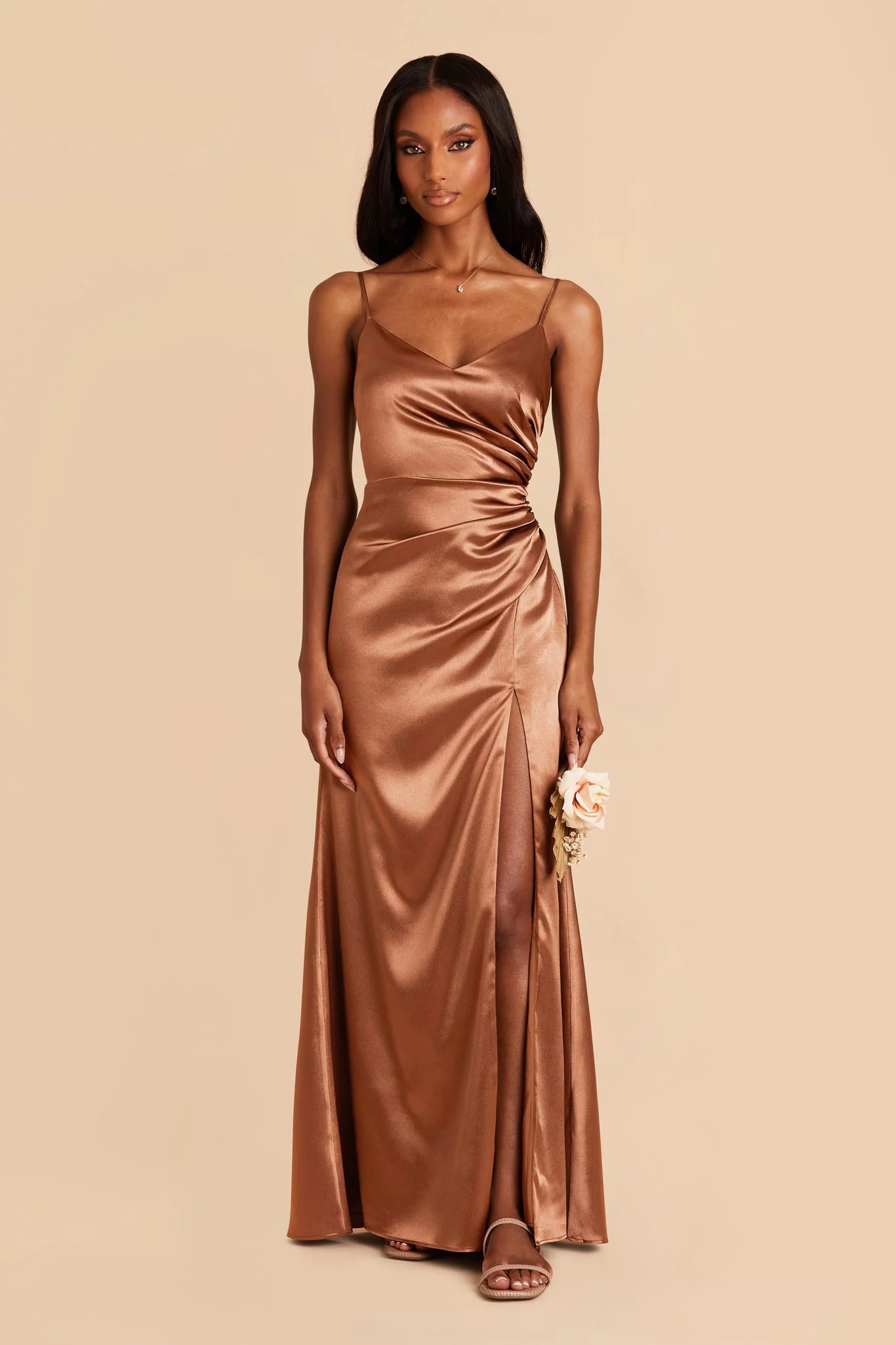 Catherine Shiny Satin Dress - Rust - necksoother