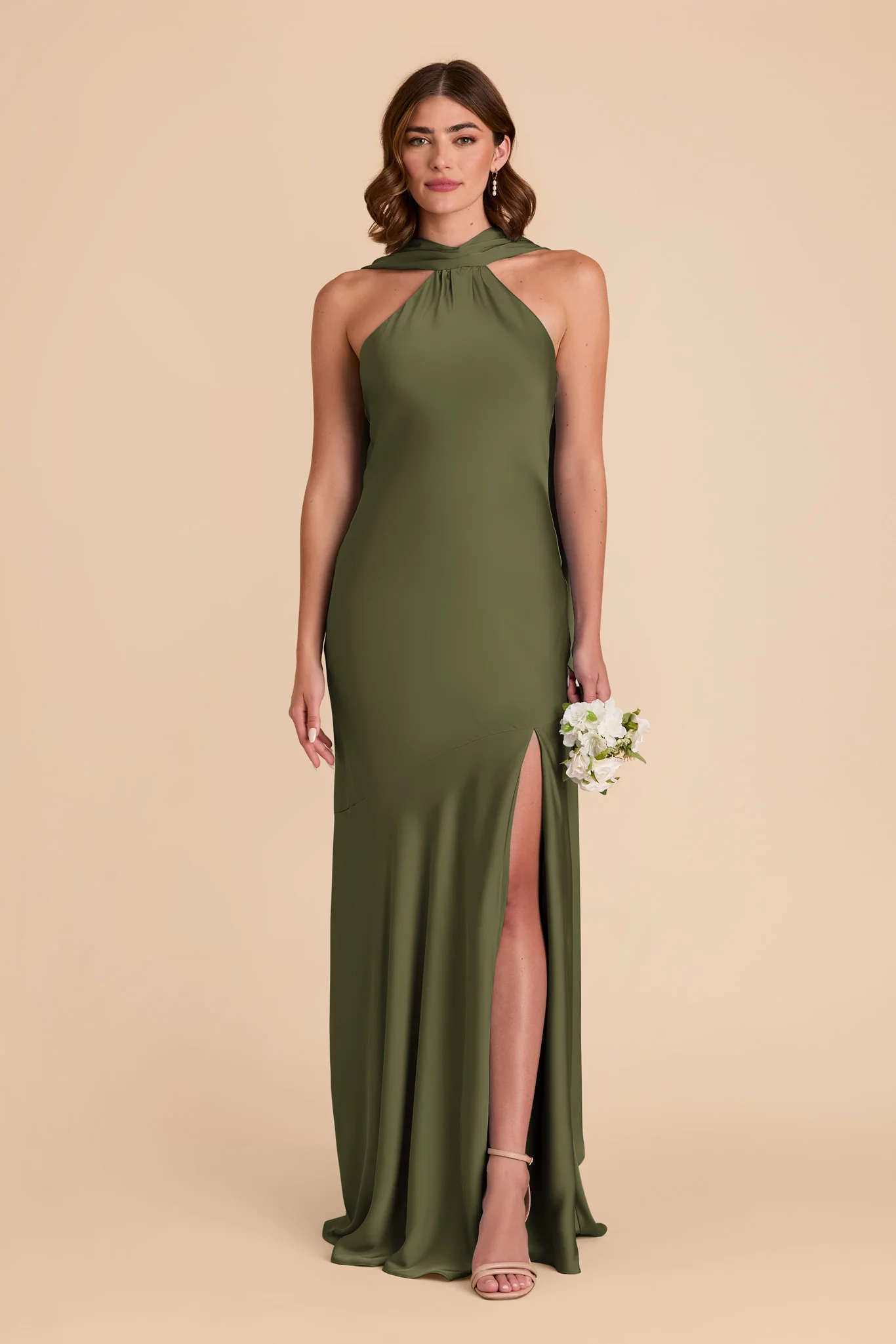 Eileen Matte Satin Dress - Olive - necksoother