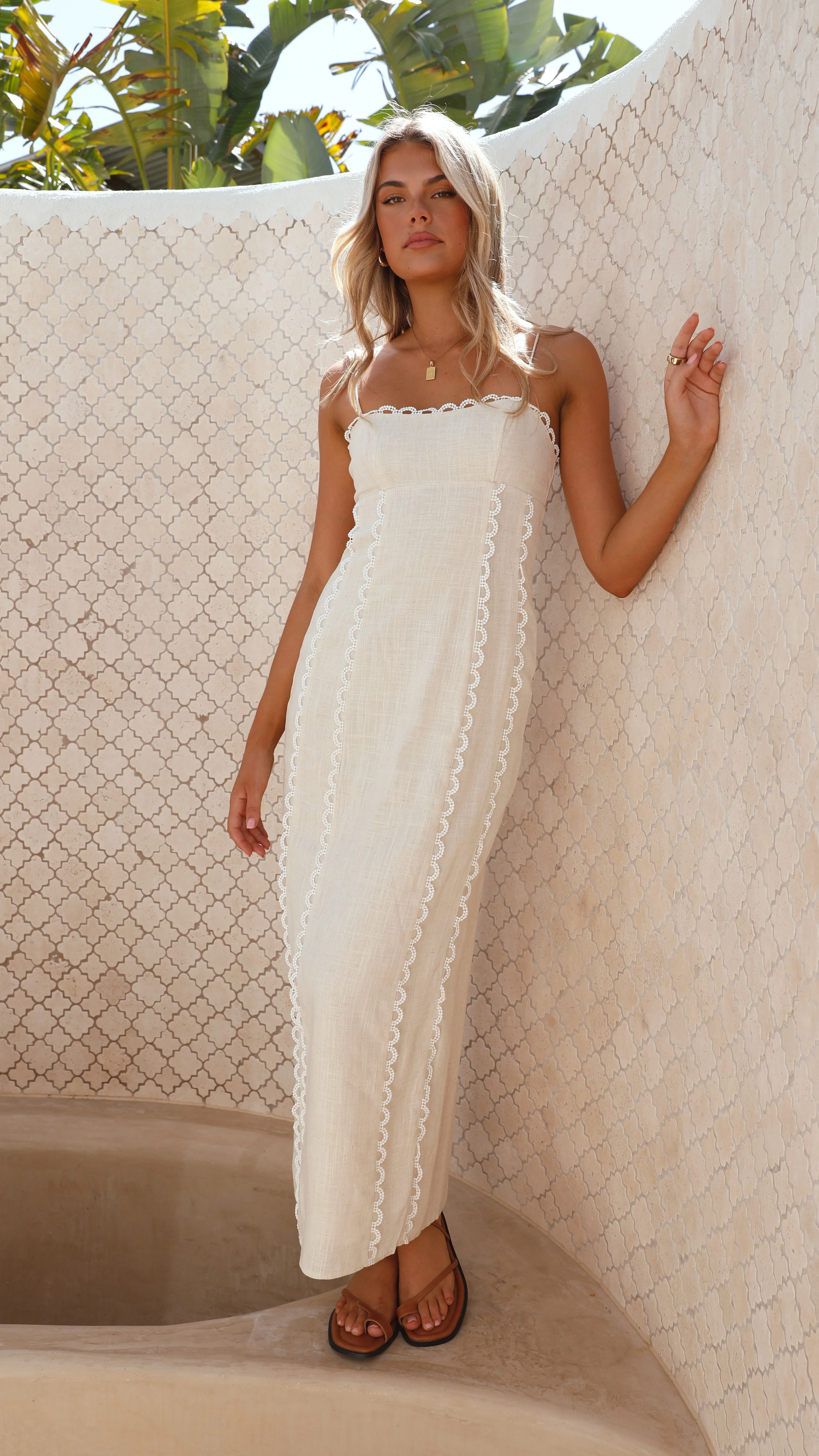 Carlia Midi Dress - Beige - necksoother