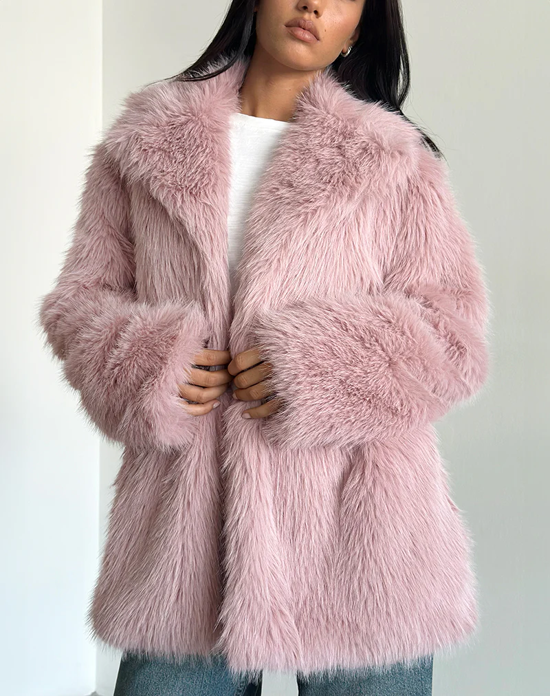 Lupita Jacket in Faux Fur Dusty Pink - necksoother