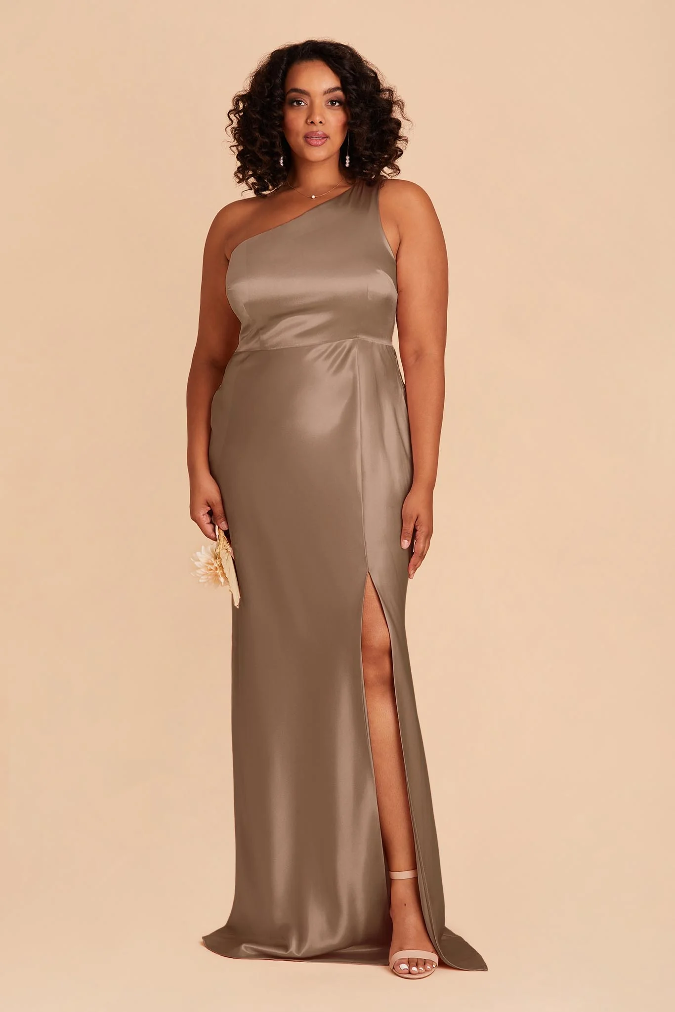 Kira Shiny Satin Dress - Mocha - necksoother