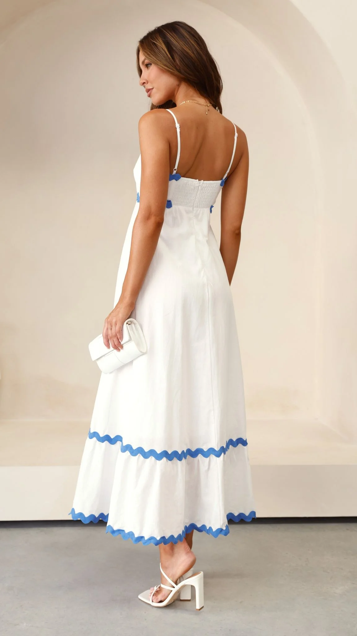 Brodey Midi Dress - White / Blue - necksoother