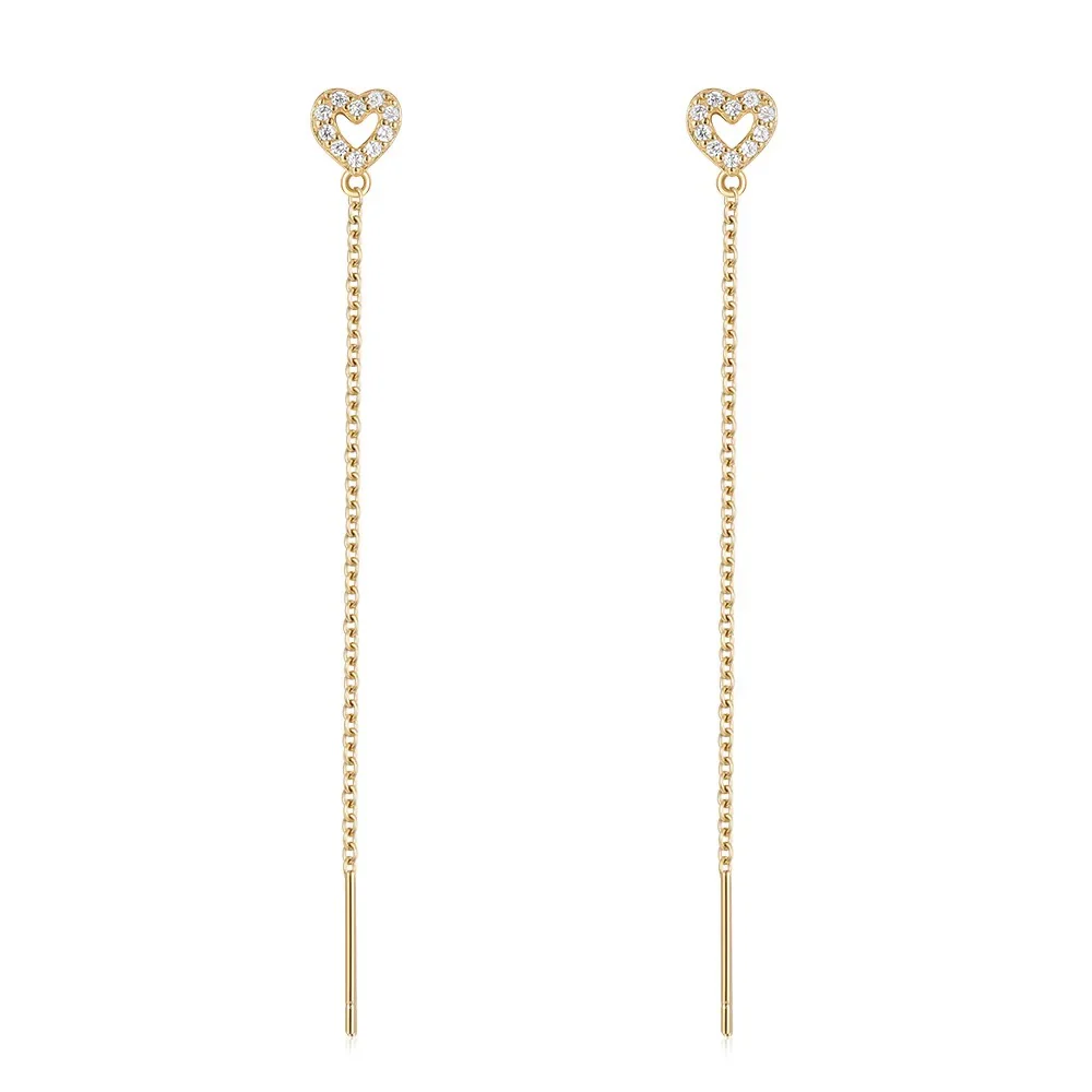 Heart Drop Threader Earrings