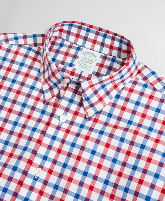 Stretch Milano Slim-Fit Sport Shirt, Non-Iron Large Windowpane - Brooks Brothers Outlet