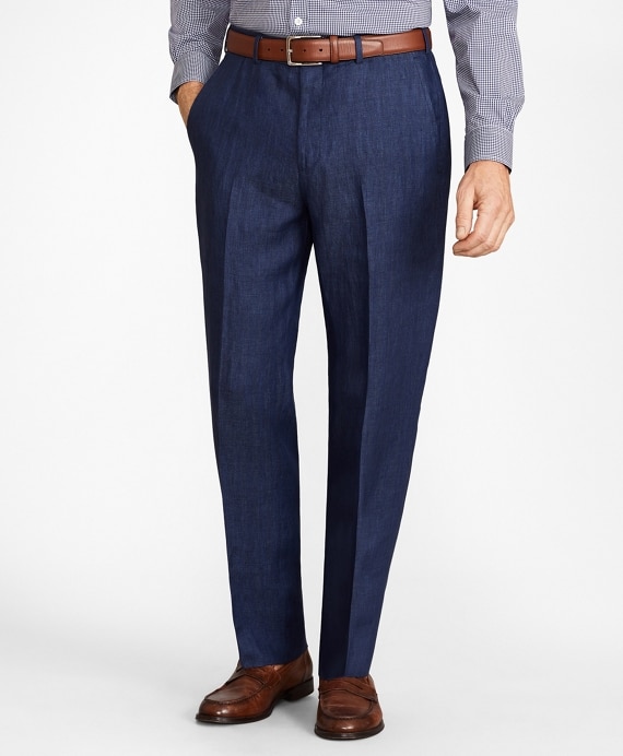 Madison Fit Herringbone Linen Trousers - Brooks Brothers Outlet
