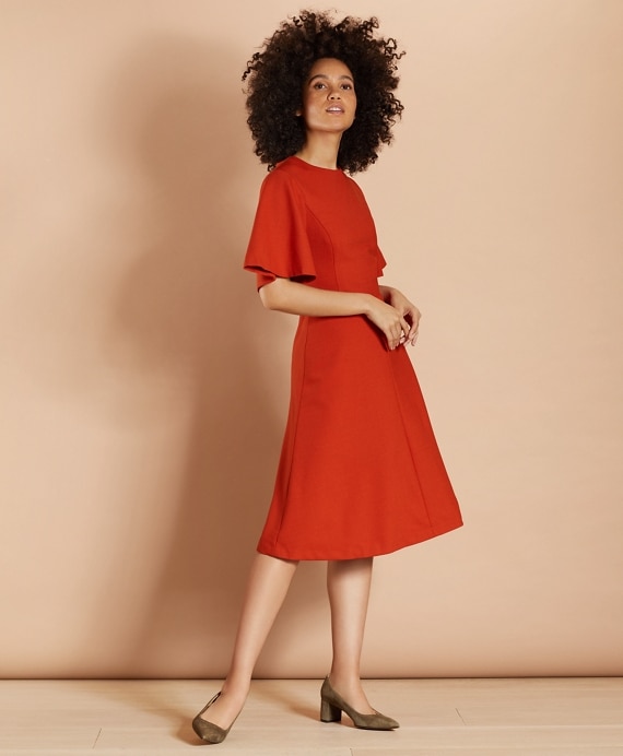 Wool-Blend Twill Bell-Sleeve Midi Dress - Brooks Brothers Outlet