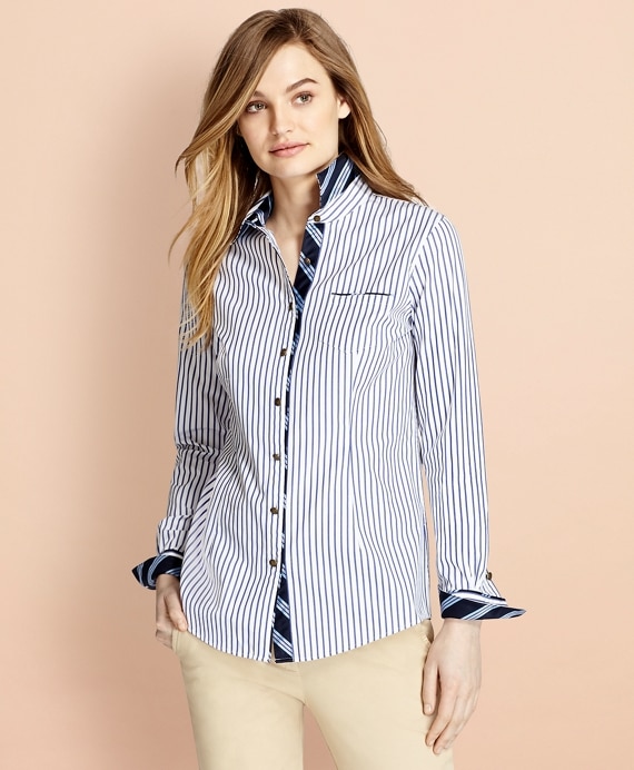 BB#1-Trimmed Nine-to-Nine Striped Stretch-Cotton Poplin Shirt - Brooks Brothers Outlet