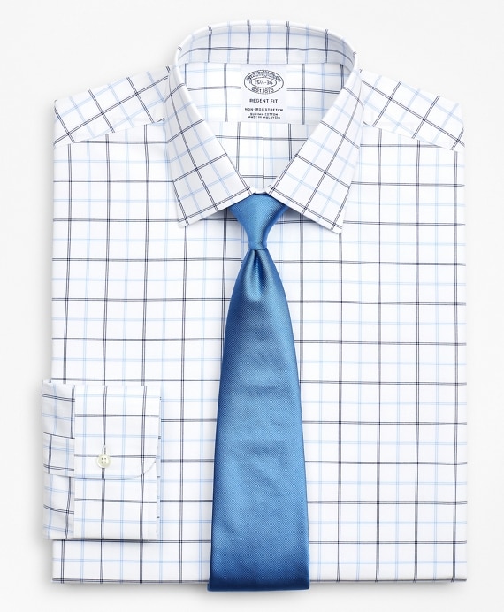 Stretch Regent Fitted Dress Shirt, Non-Iron Poplin Ainsley Collar Double-Grid Check - Brooks Brothers Outlet