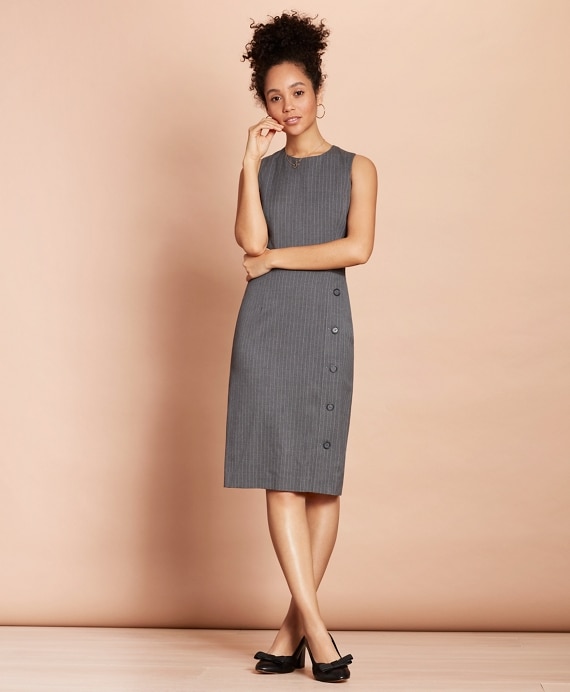 Pinstripe Stretch-Wool Button-Slit Sheath Dress - Brooks Brothers Outlet