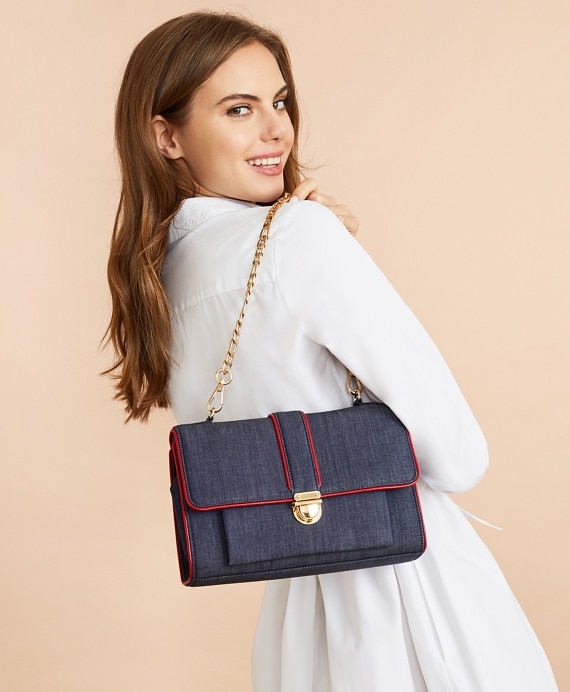 Denim Chain-Strap Shoulder Bag - Brooks Brothers Outlet