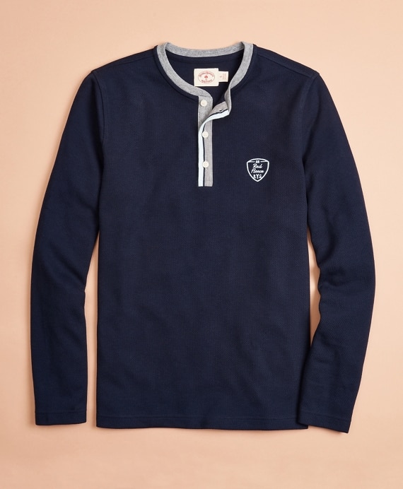 Double-Knit Jacquard Henley - Brooks Brothers Outlet