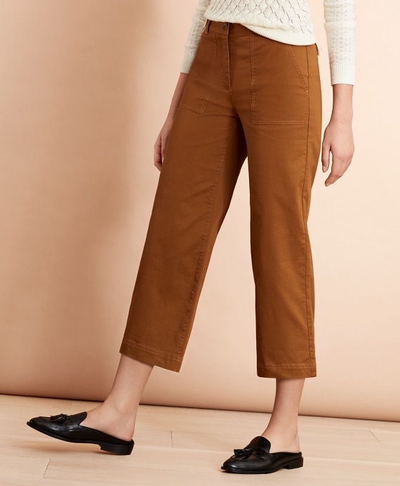 Stretch Cotton Twill Cropped Wide-Leg Pants - Brooks Brothers Outlet