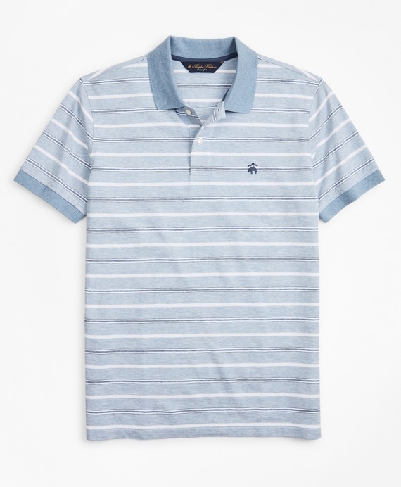 Slim Fit Cotton and Linen Stripe Polo Shirt - Brooks Brothers Outlet