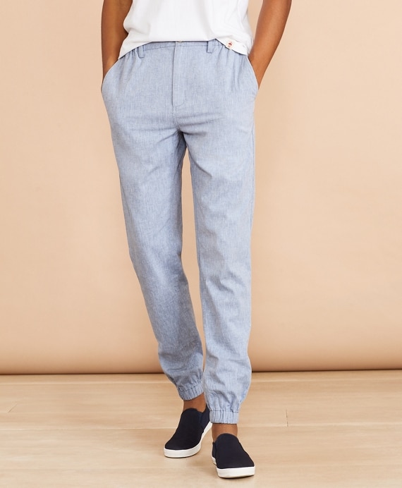 Cotton-Linen Chambray Joggers - Brooks Brothers Outlet
