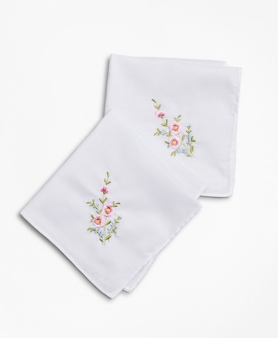 Floral-Embroidered Cotton Handkerchief - Set of 2 - Brooks Brothers Factory Outlet