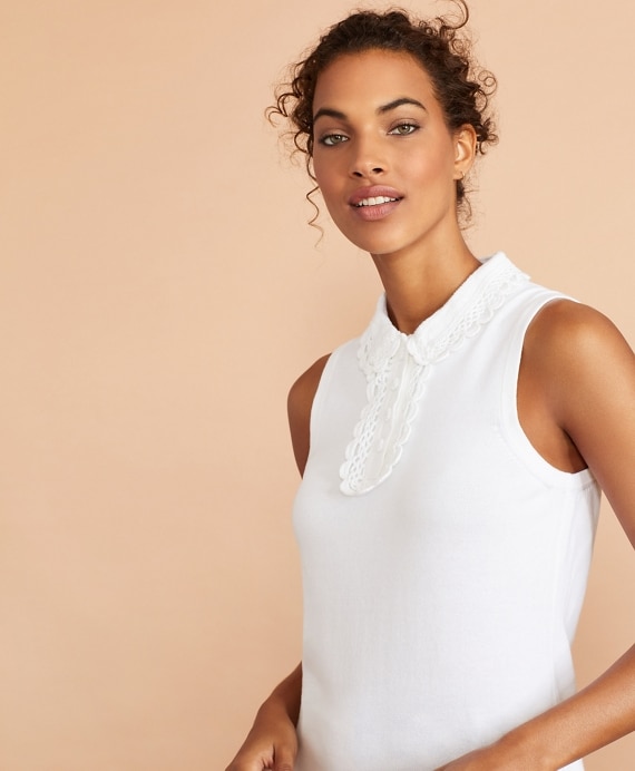 Crochet Lace-Trimmed Cotton Sleeveless Polo - Brooks Brothers Outlet