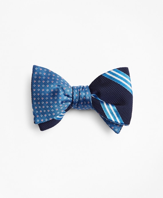 Two-Color Square with Stripe Reversible Bow Tie - Brooks Brothers Factory Outlet