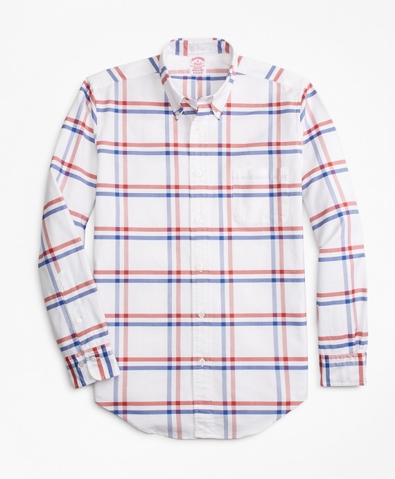Madison Fit Oxford Windowpane Sport Shirt - Brooks Brothers Outlet