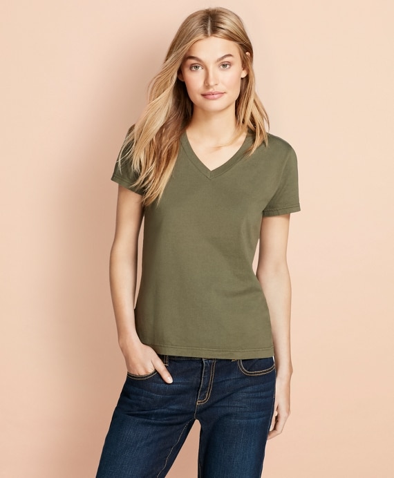 Garment-Dyed V-Neck T-Shirt - Brooks Brothers Outlet