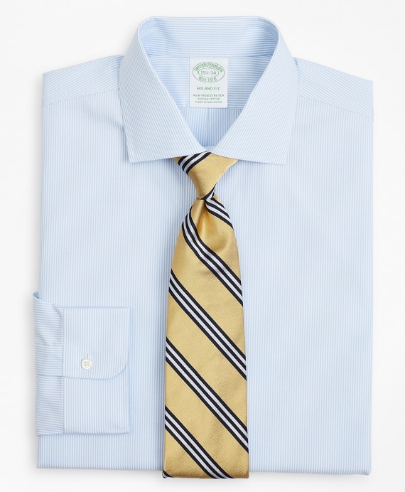 Stretch Milano Slim-Fit Dress Shirt, Non-Iron Poplin English Collar Fine Stripe - Brooks Brothers Outlet