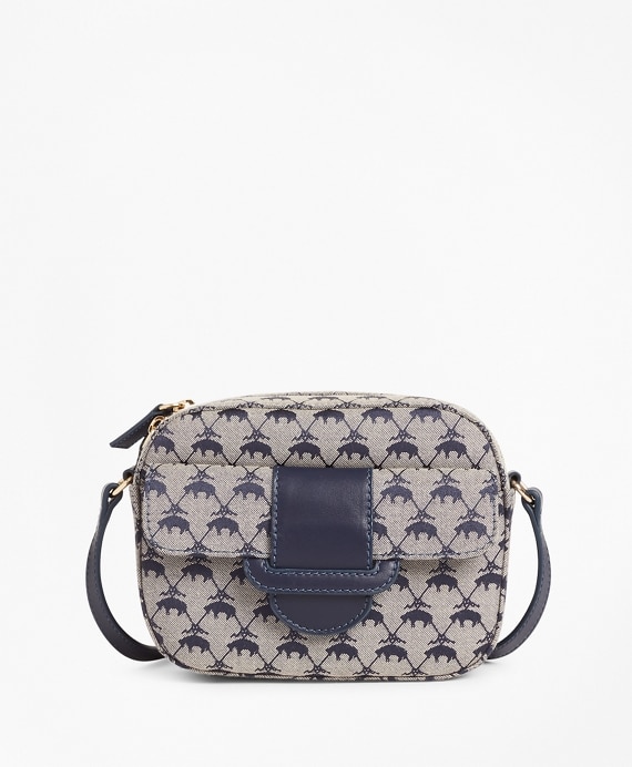 Leather-Trimmed Logo Jacquard Crossbody Bag - Brooks Brothers Factory Outlet