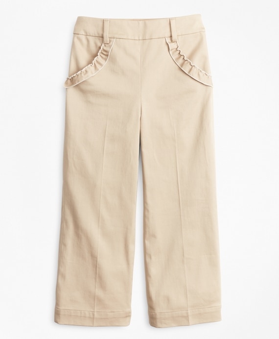 Girls Cotton Blend High Rise Ruffle Pants - Brooks Brothers Factory Outlet