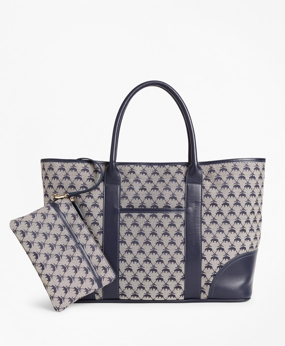 Leather-Trimmed Logo Jacquard Tote Bag - Brooks Brothers Factory Outlet