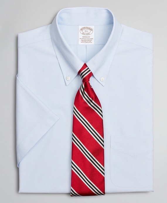 Stretch Soho Extra-Slim-Fit Dress Shirt, Non-Iron Poplin End-on-End Short-Sleeve - Brooks Brothers Outlet