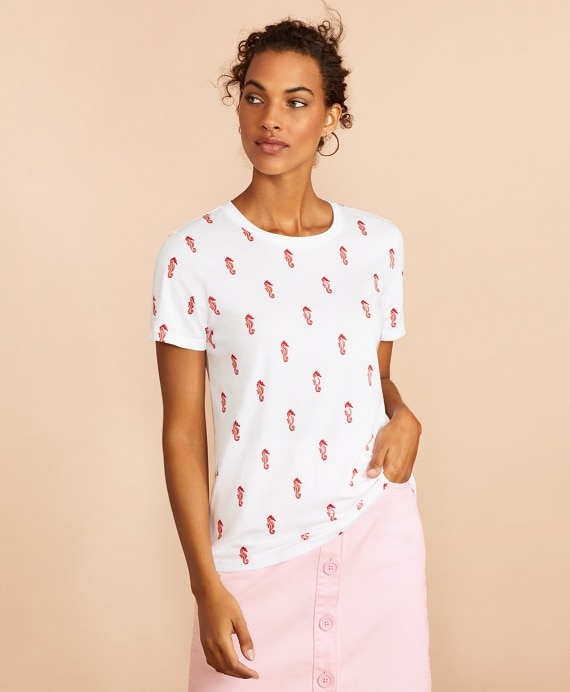 Sequined Seahorse-Print Cotton T-Shirt - Brooks Brothers Outlet