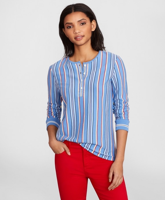 Striped Supima&reg; Cotton Jersey Henley Tunic - Brooks Brothers Factory Outlet