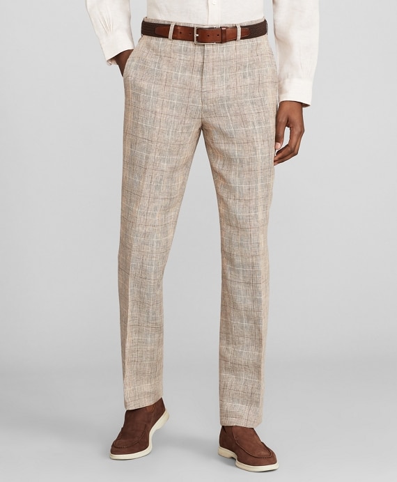 Milano Fit Check Linen Trousers - Brooks Brothers Factory Outlet