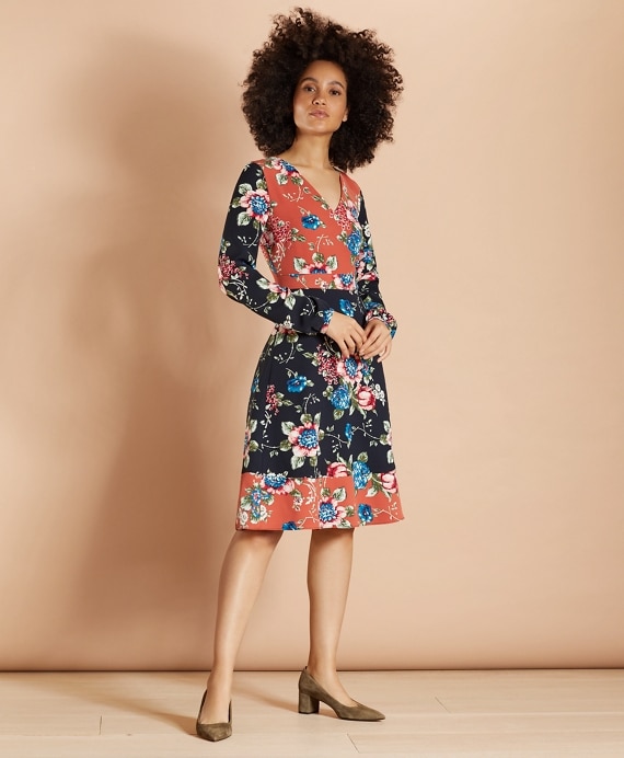 Floral-Print Satin Dress - Brooks Brothers Outlet