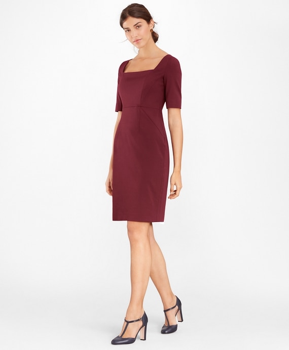 Stretch-Wool Square-Neck Sheath Dress - Brooks Brothers Outlet