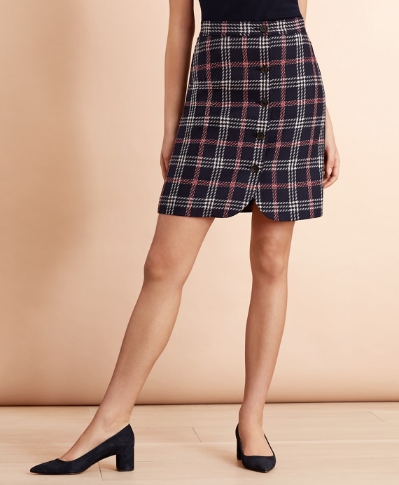 Plaid Wool-Blend Button-Front Skirt - Brooks Brothers Outlet
