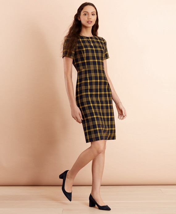 Plaid Wool-Blend Sheath Dress - Brooks Brothers Outlet