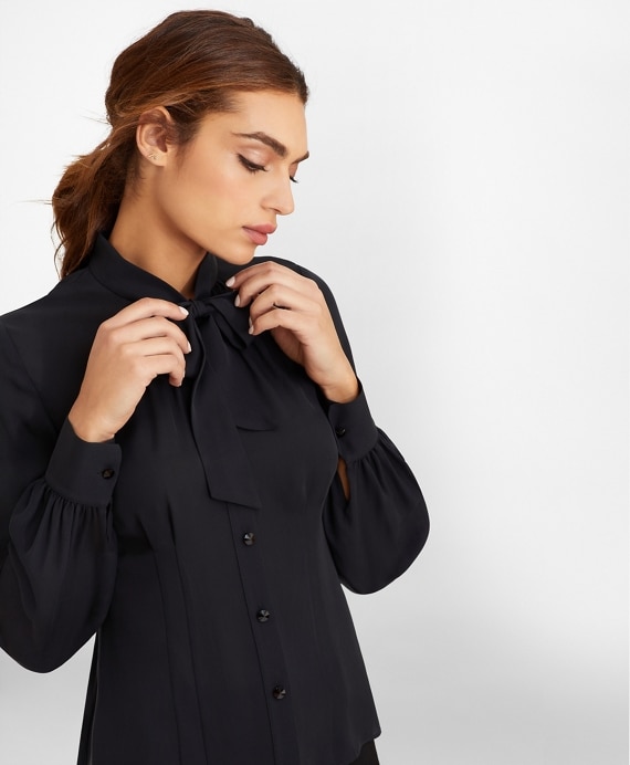 Bow-Neck Silk Georgette Blouse - Brooks Brothers Outlet
