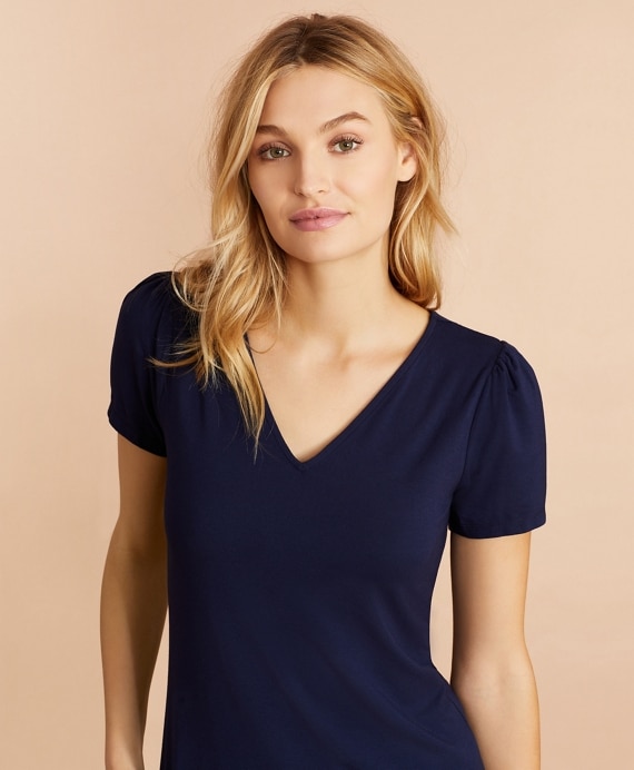 Puff-Sleeve V-Neck T-Shirt - Brooks Brothers Outlet