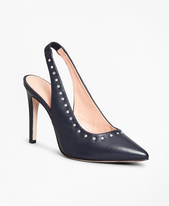 Rhinestone-Studded Leather Slingback Pumps - Brooks Brothers Outlet