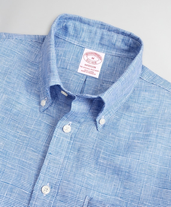 Madison Classic-Fit Sport Shirt, Irish Linen Glen Plaid - Brooks Brothers Outlet