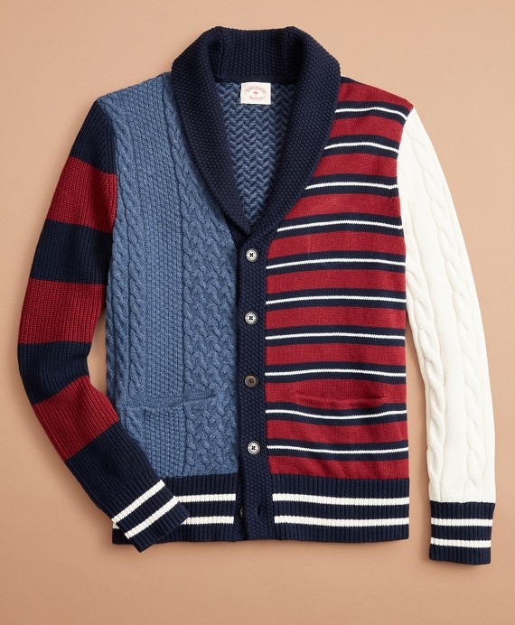 Cotton-Blend Patchwork Cardigan Sweater - Brooks Brothers Outlet