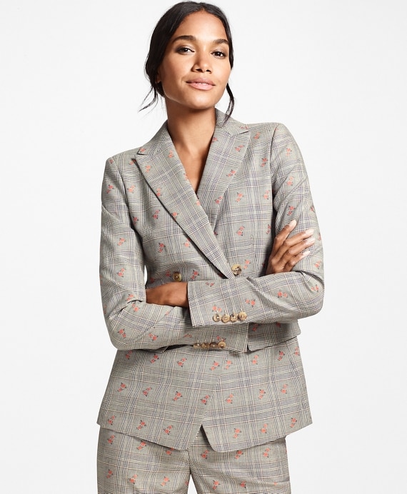 Petite Floral Glen Plaid Wool-Cotton Double-Breasted Jacket - Brooks Brothers Outlet