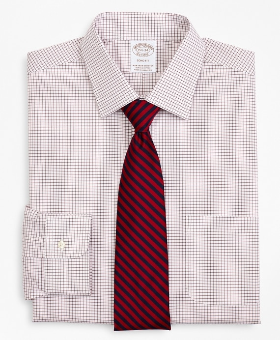 Stretch Soho Extra-Slim-Fit Dress Shirt, Non-Iron Poplin Ainsley Collar Small Grid Check - Brooks Brothers Factory Outlet
