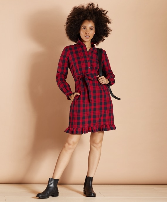 Plaid Cotton Brushed Twill Shirt Dress - Brooks Brothers Outlet