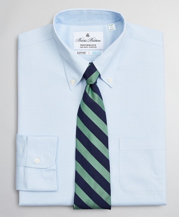 Milano Slim-Fit Dress Shirt, Performance Non-Iron with COOLMAX&reg;, Button-Down Collar Twill Check - Brooks Brothers Outlet