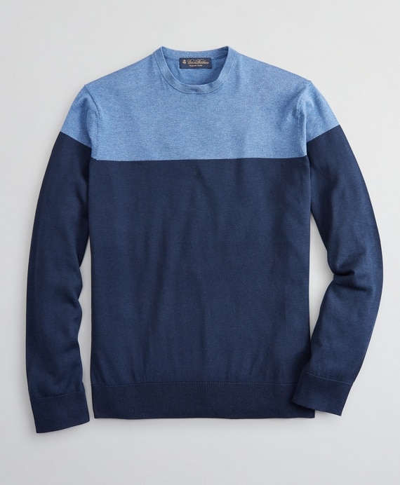 Silk and Cotton Color-Block Crewneck Sweater - Brooks Brothers Outlet