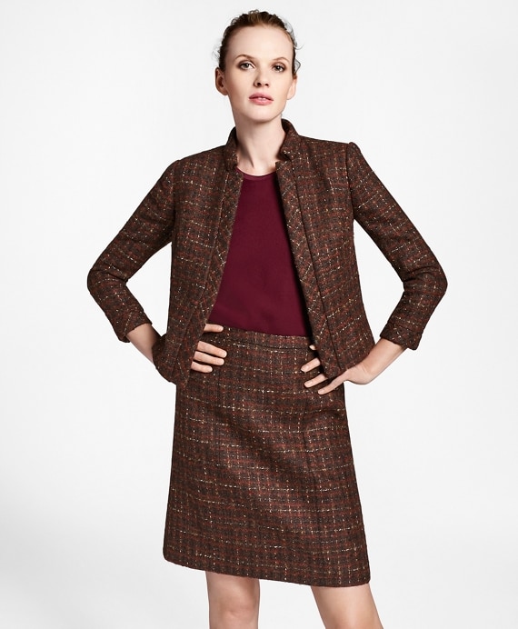 Checked Boucle Tweed Cropped Jacket - Brooks Brothers Outlet