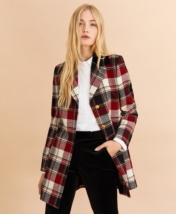 Plaid Wool Twill Long Jacket - Brooks Brothers Outlet