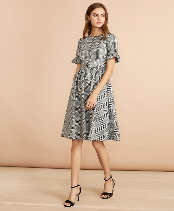 Tartan Ruffled Elbow-Sleeve Dress - Brooks Brothers Outlet